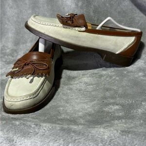 Bally “Nabuck” Beige & White Slip-On Loafer Shoes Mens Size 9 D
